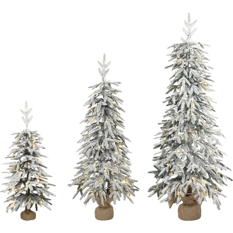HOMCOM Prelit Flocked Artificial Christmas Tree Set of 3 Snowy Xmas Tree Warm White LED Lights (3FT+4FT+5FT)