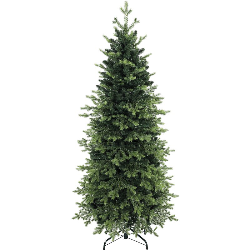 HOMCOM Geneva Fir Hinged Xmas Tree, 7ft/210cm Artificial Christmas Tree with 2079 Branch Tips, Foldable Steel Stand, Green