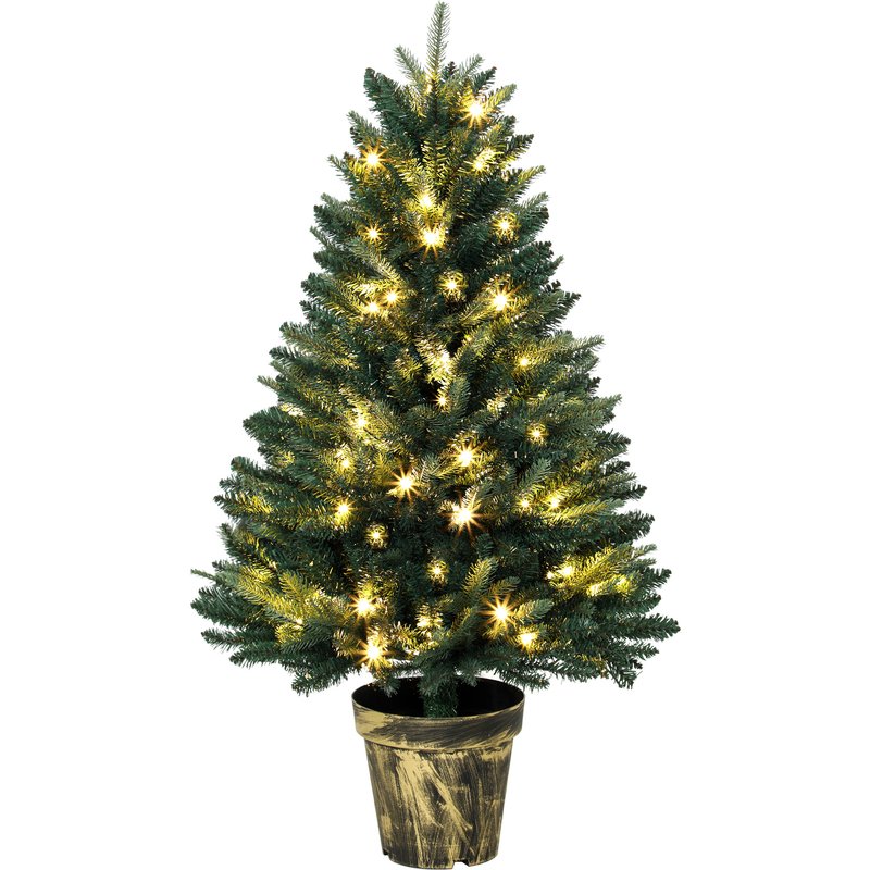 HOMCOM Realistic Xmas Tree, 4ft Prelit Artificial Christmas Tree with 80 Lights, Green