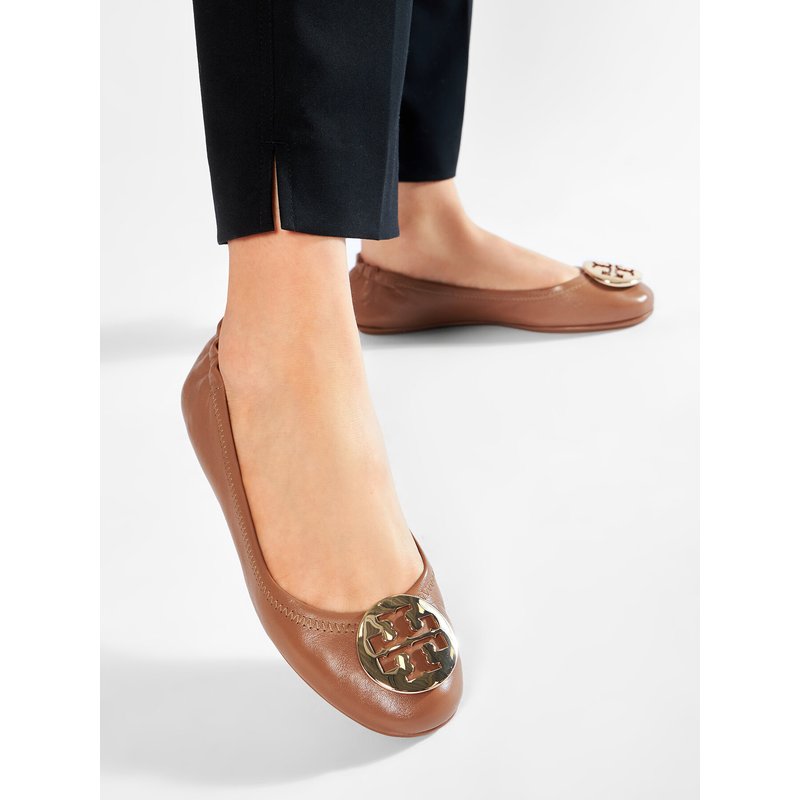 Ballerinas Tory Burch Minnie Travel Ballet With Metal Logo 50393 Braun
