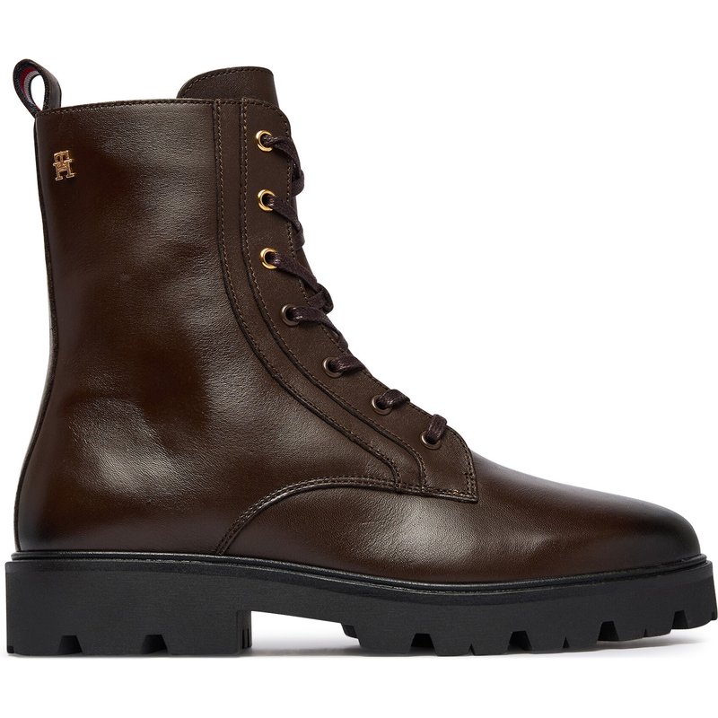 Schnürschuhe Tommy Hilfiger TH Stud Leather Lace-Up Boot FW0FW09571 Braun