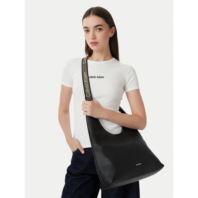 Handtasche Calvin Klein Webbing Adj Strap Large Shoulder LV04F3643G Schwarz