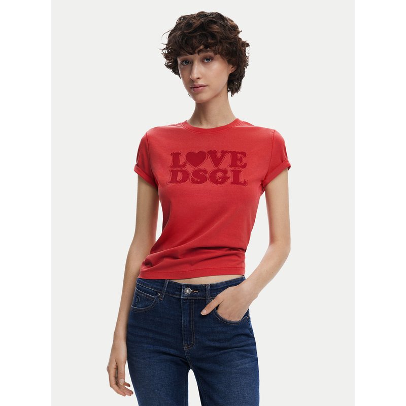 Desigual T-Shirt Love Dsgl 25SWTK10 Rot Regular Fit