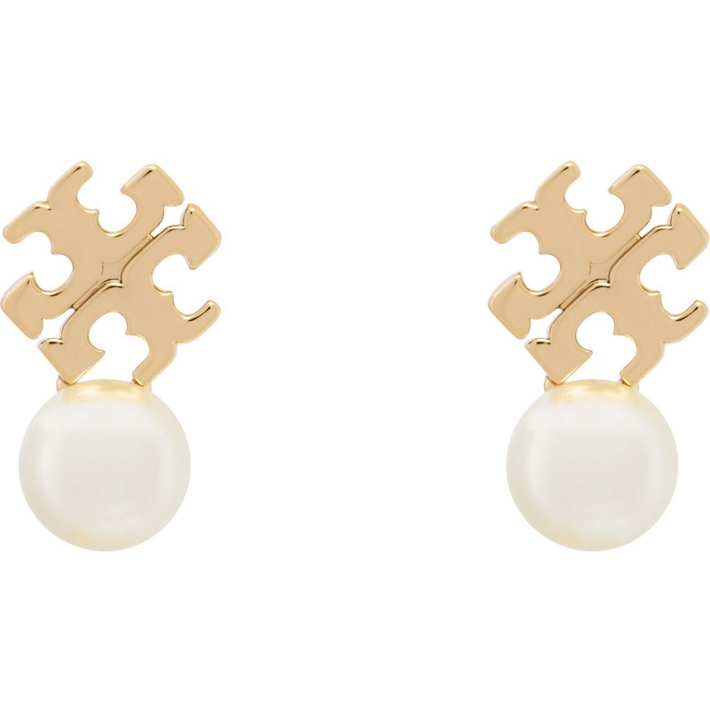 Ohrringe Tory Burch LOGO AND PEARL STUD EARRINGS 184421 Goldfarben