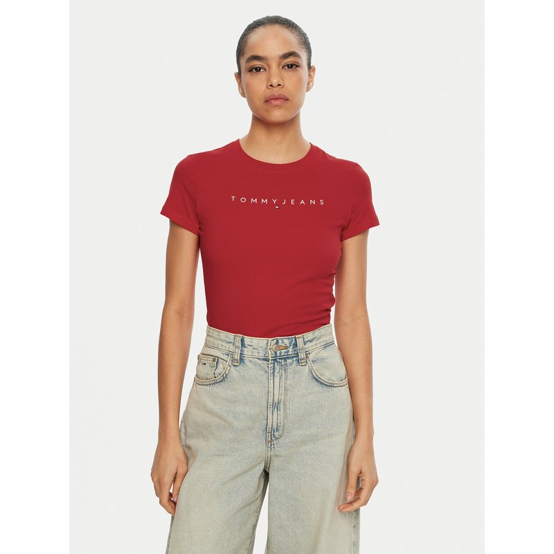 Tommy Jeans T-Shirt Linear DW0DW18398 Rot Slim Fit