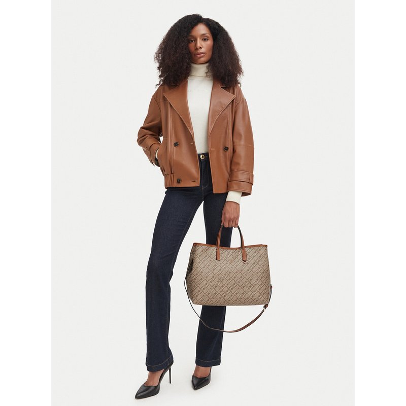 Handtasche Tommy Hilfiger Th Monoplay Satchel AW0AW19173 Beige