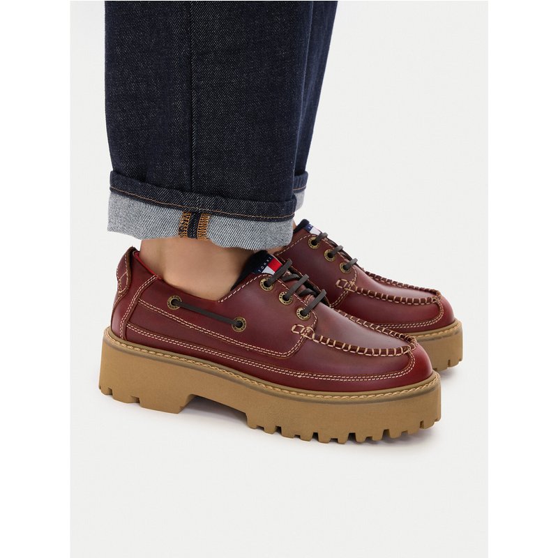 Halbschuhe Tommy Jeans Archive '01 Boat Shoe Leather EN0EN03003 Dunkelrot