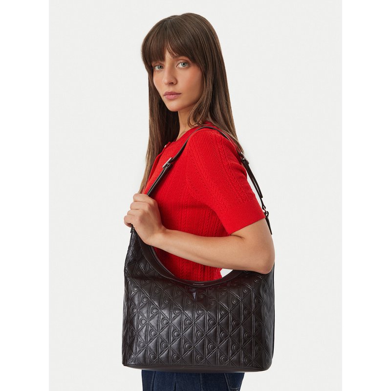 Handtasche Calvin Klein Emblem Aop Debossed Medium Shbag LV04F3875G Braun