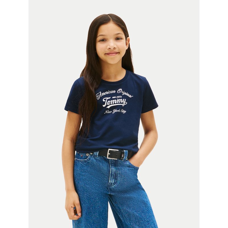 Tommy Hilfiger T-Shirt Script KG0KG08636 Dunkelblau Regular Fit