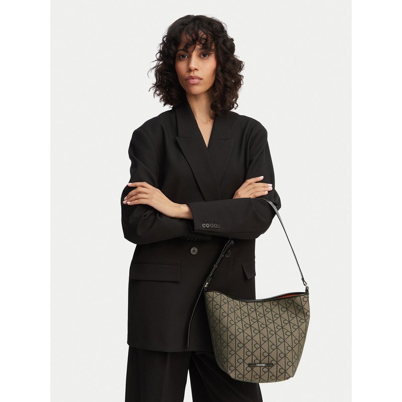 Handtasche Calvin Klein Emblem Aop Jacquard Tote W/Pouch LV04F3535G Khakifarben