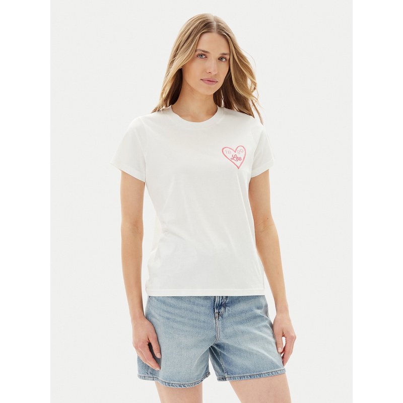 Lee T-Shirt Small Logo 112363635 Weiß Regular Fit