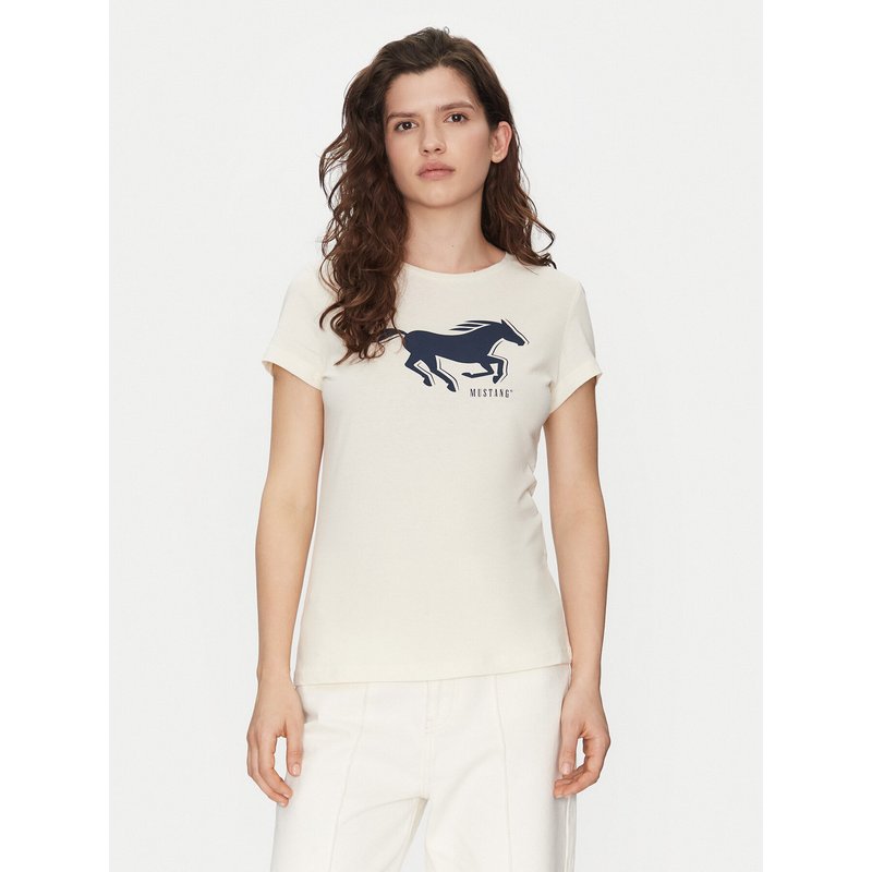 Mustang T-Shirt Loa 1016136 Écru Slim Fit