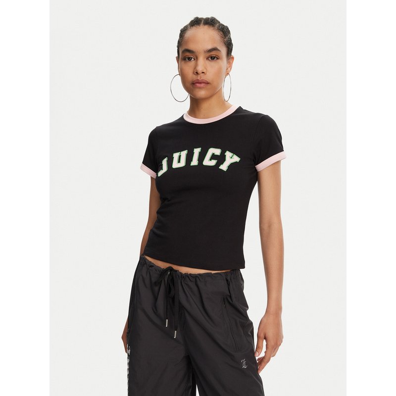 Juicy Couture T-Shirt Collegiate Ringer JCWCT125320 Schwarz Slim Fit