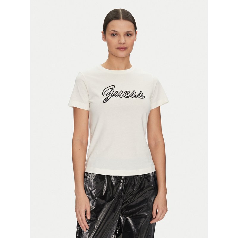 Guess T-Shirt V5GI02 K9RM1 Écru Slim Fit