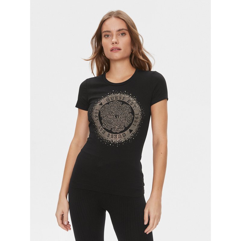 Guess T-Shirt Camelia W4RI47 J1314 Schwarz Slim Fit
