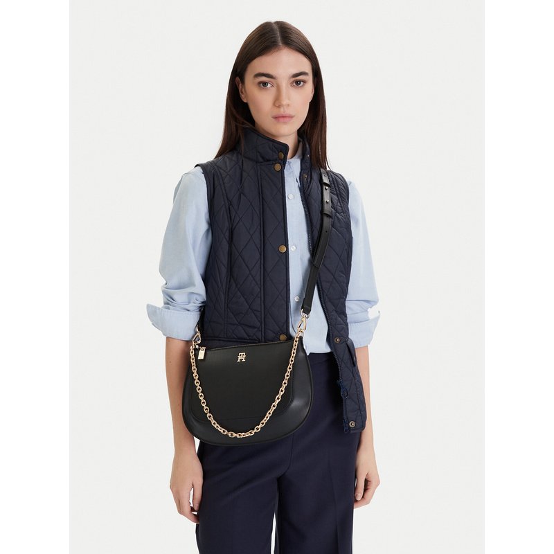 Handtasche Tommy Hilfiger Th Glam Conv Med Crossover AW0AW18143 Schwarz