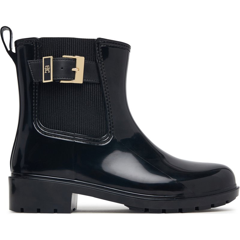 Gummistiefel Tommy Hilfiger Th Buckle Glossy Ankle Rain Boot FW0FW09543 Schwarz