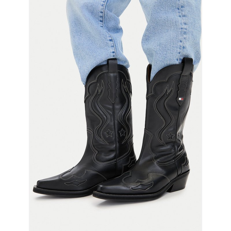 Cowboystiefel Tommy Jeans Archive Cowboy Boot Leather EN0EN03046 Schwarz