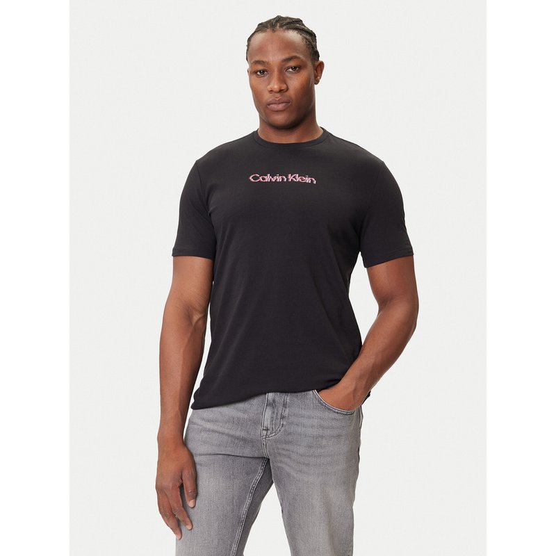 Calvin Klein Jeans T-Shirt Glitched Logo LV04RC858G Schwarz Regular Fit