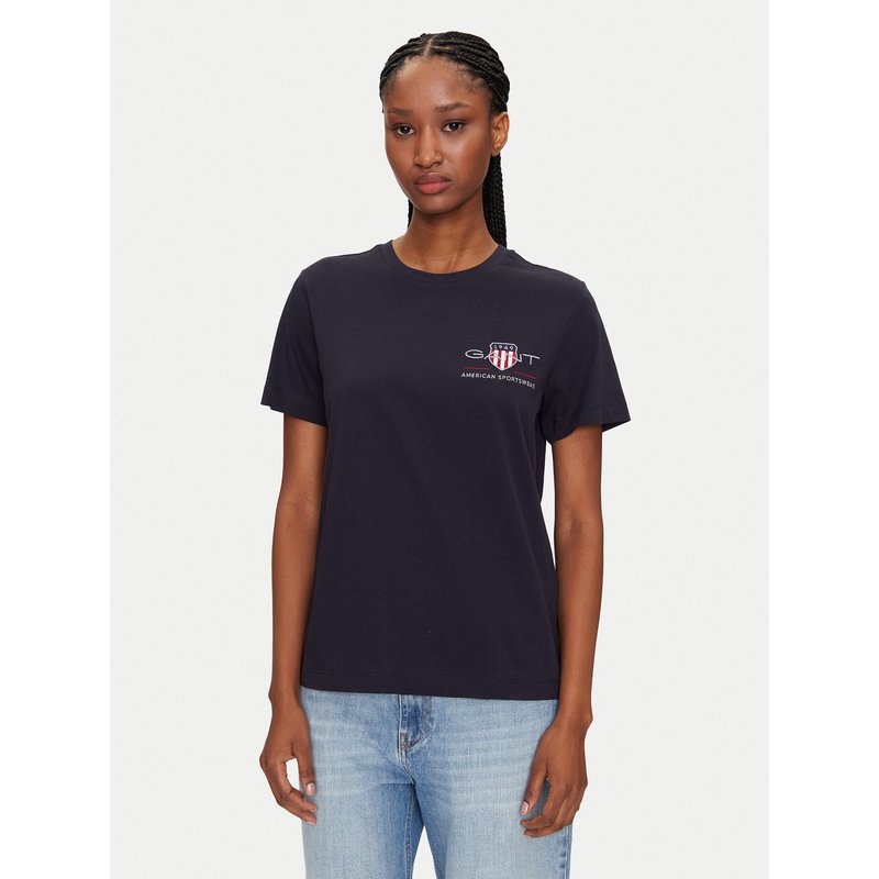 Gant T-Shirt Bisiklet Yaka 4200277 Dunkelblau Regular Fit