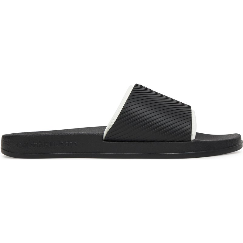 Pantoletten Calvin Klein Jeans Slide Rubber Neoprene Text YM0YM01234 Schwarz