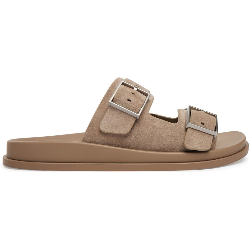 Pantoletten Calvin Klein City Sandal Buckle Suede HW0HW03130 Beige
