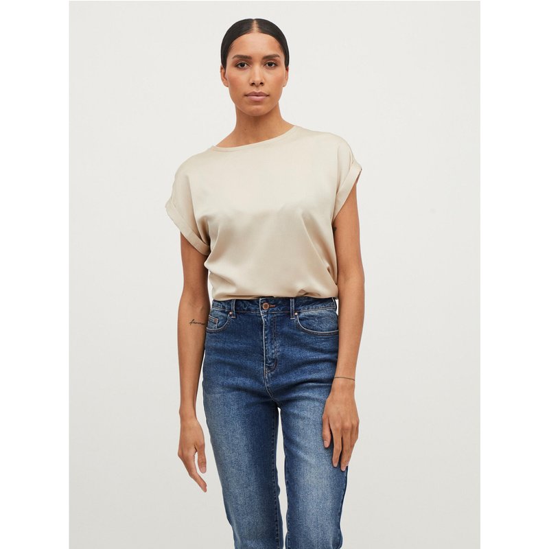 Vila T-Shirt Ellette 14059563 Beige Regular Fit