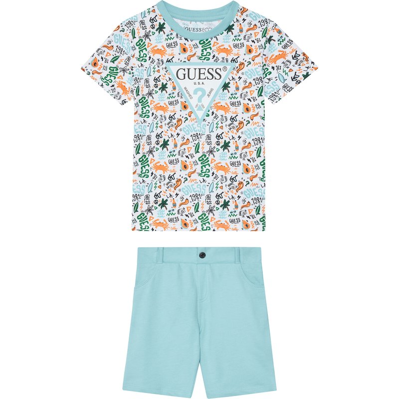 Guess Set T-Shirt und Sportshorts N6GG00 K8HM4 Blau Regular Fit