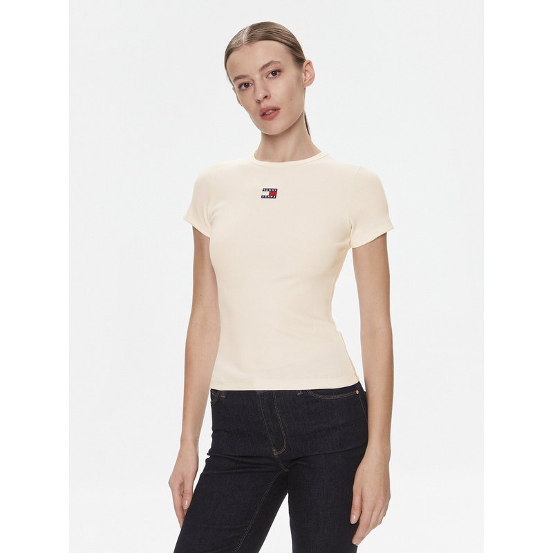 Tommy Jeans T-Shirt Badge DW0DW17881 Creme Slim Fit