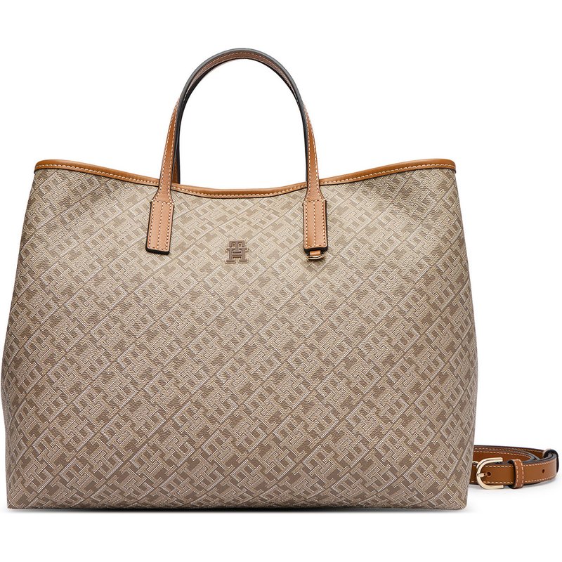 Handtasche Tommy Hilfiger Th Monoplay Satchel AW0AW19173 Beige