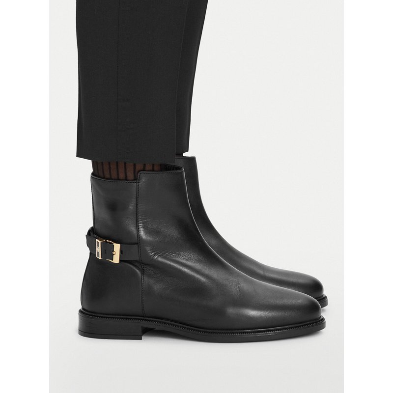 Stiefeletten Tommy Hilfiger Th Buckle Leather Ankle Boot FW0FW09486 Schwarz