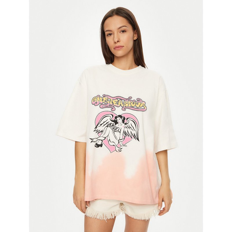 One Teaspoon T-Shirt Angel 26821 Écru Relaxed Fit