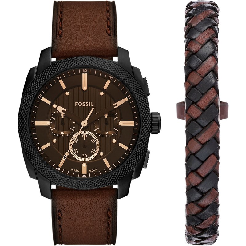 Uhr und Armband Set Fossil Machine Chronograph FS6102SET Braun