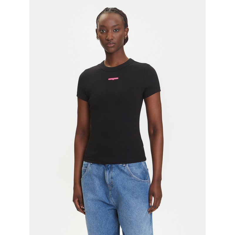 Tommy Jeans T-Shirt Script Label DW0DW21402 Schwarz Slim Fit