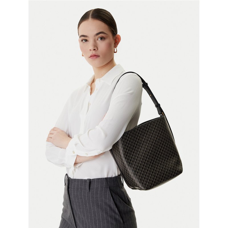 Handtasche Calvin Klein Emblem Aop Medium Bucket LV04F3365G Schwarz