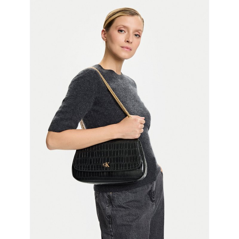 Handtasche Calvin Klein Ck Croc Conv Chain Medium Bag LV04F3284G Schwarz