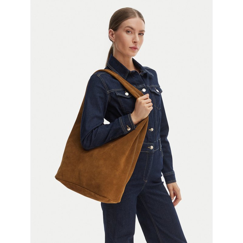 Handtasche Calvin Klein Slouchy Suede Leather Medium Bag LV04F3597G Braun