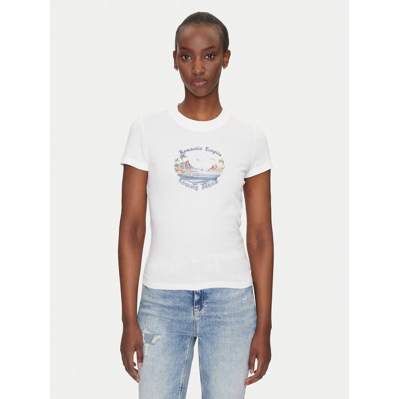 Tommy Jeans T-Shirt Romance DW0DW21342 Écru Slim Fit