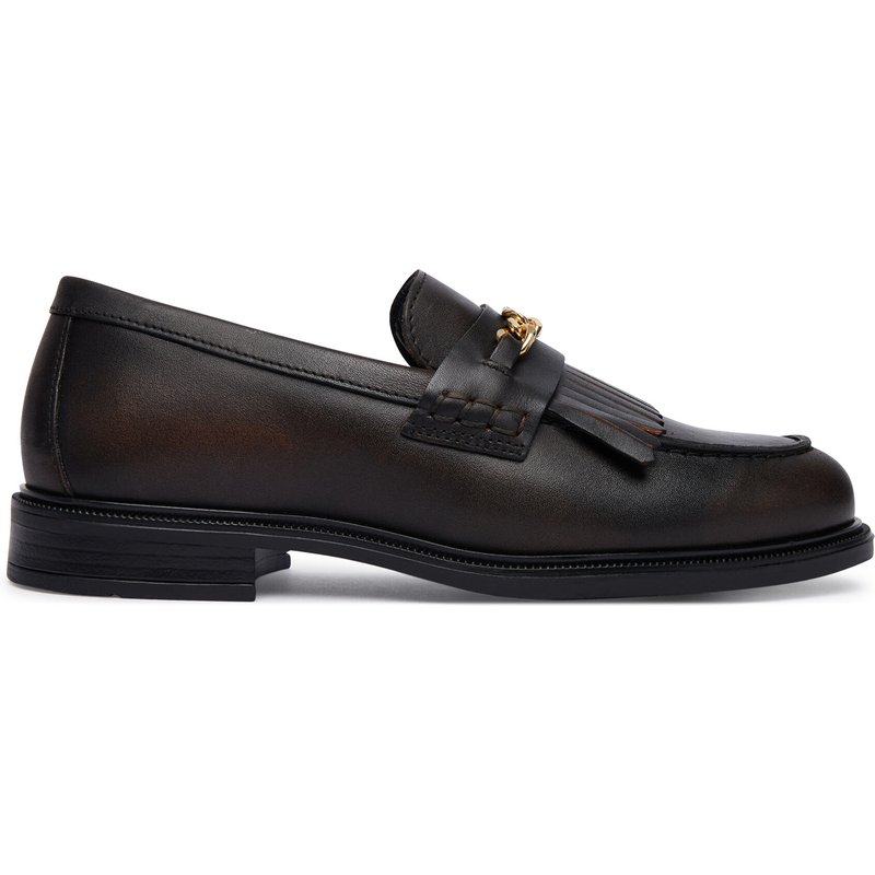 Slipper Tommy Hilfiger Th Chain Fringe Leather Loafer FW0FW09668 Dunkelbraun