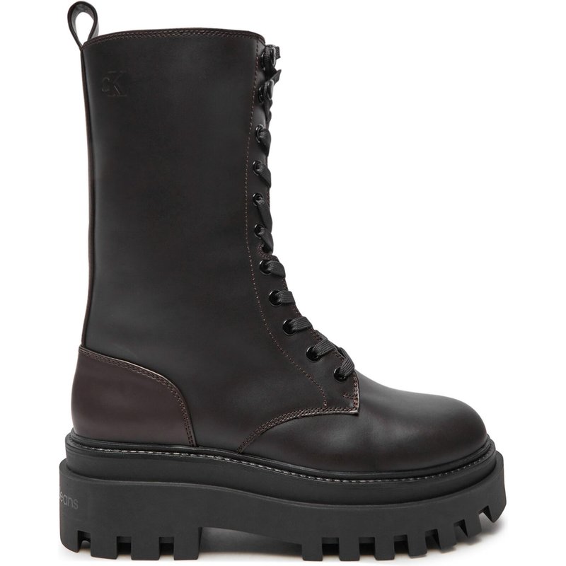 Klassische Stiefeletten Calvin Klein Jeans Flatform Lace Up Boot Mg Lth YW0YW01544 Braun