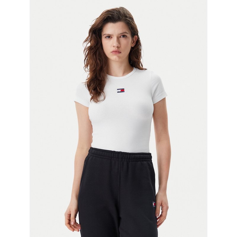 Tommy Jeans T-Shirt Badge DW0DW17881 Weiß Slim Fit