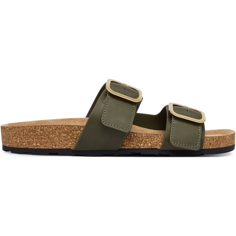 Pantoletten Tommy Hilfiger Leather Double Strap Cork Sandals FW0FW09118 Grün