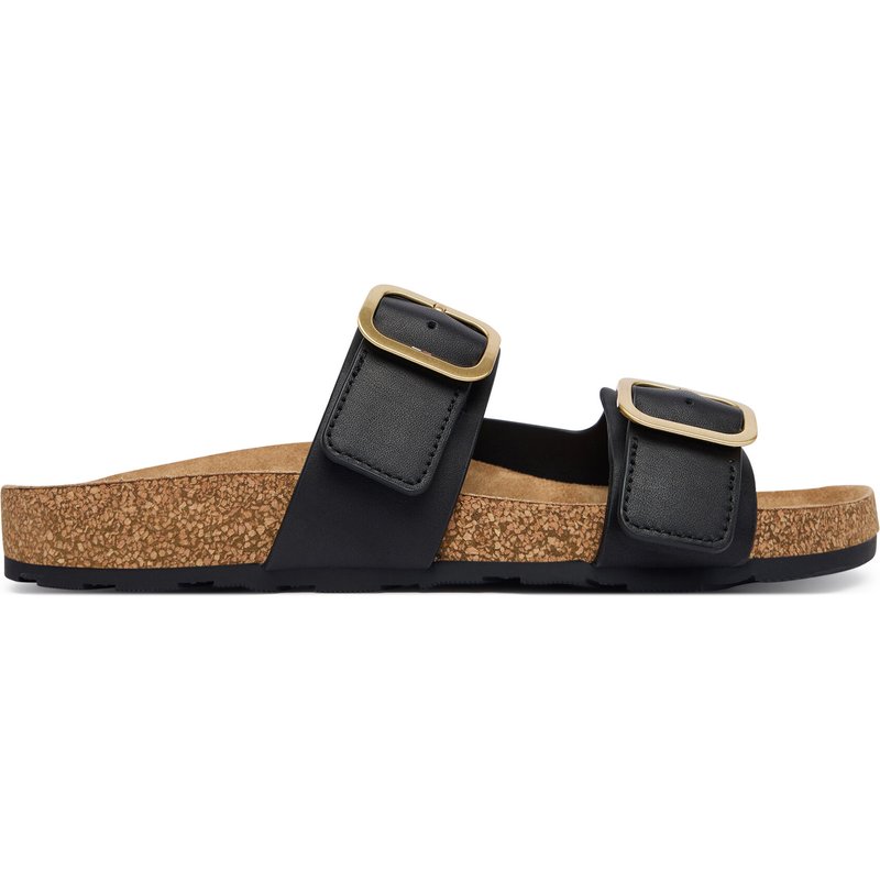 Pantoletten Tommy Hilfiger Leather Double Strap Cork Sandals FW0FW09118 Schwarz