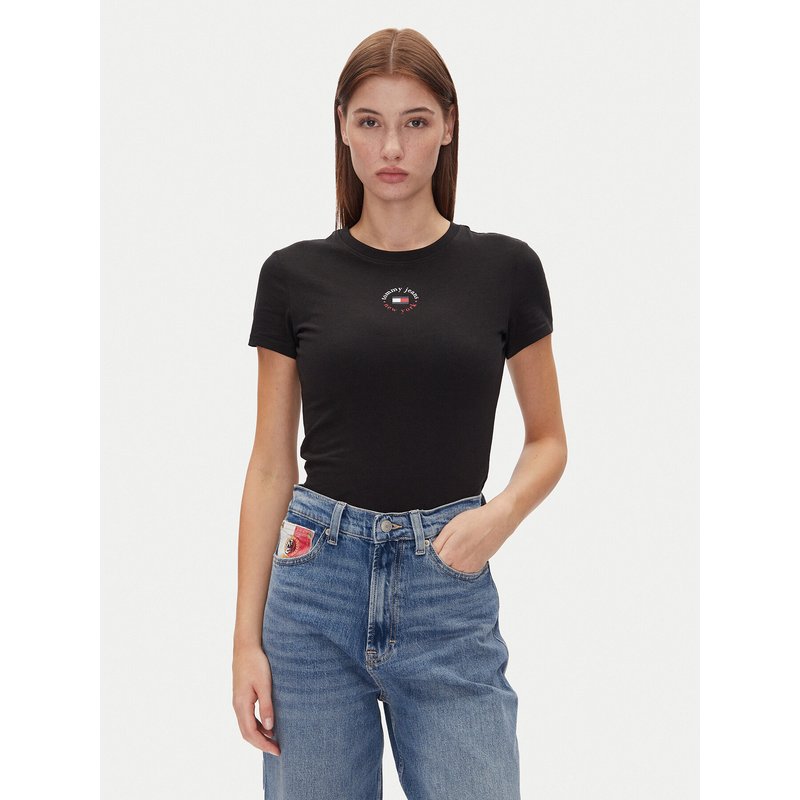 Tommy Jeans T-Shirt Tjw Slim Essential Logo 2 Tee DW0DW20316 Schwarz Regular Fit