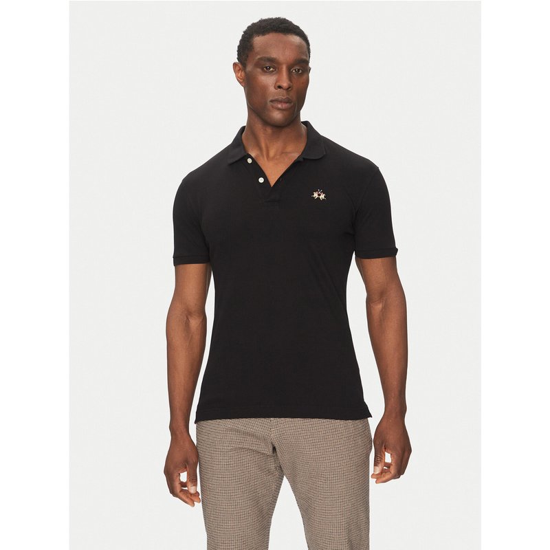 La Martina Poloshirt Piquet CCMP02 PK001 Schwarz Slim Fit