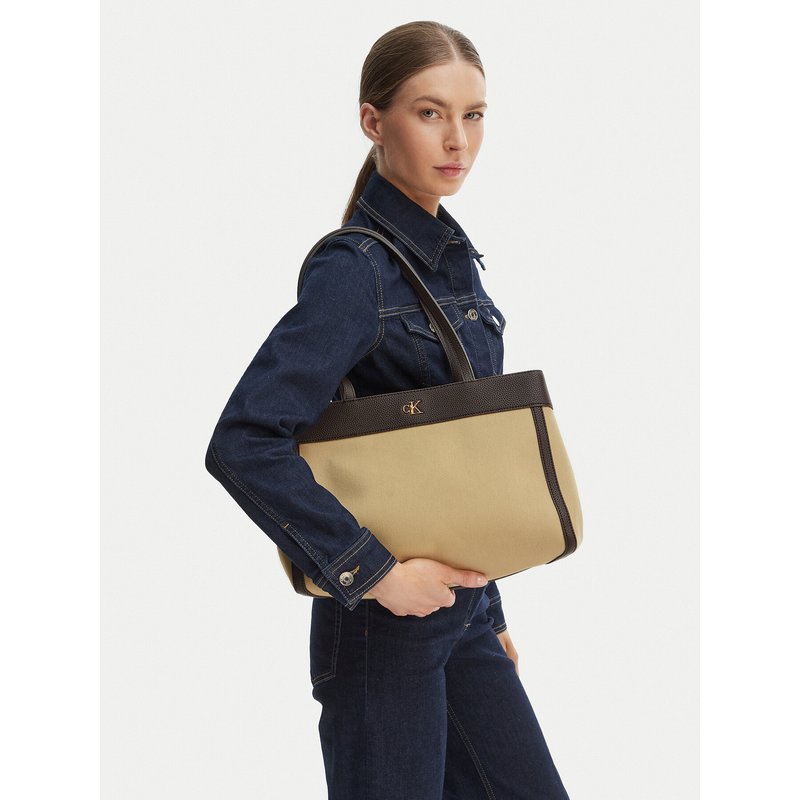 Handtasche Calvin Klein Ck Canvas Medium Tote LV04F3503G Beige