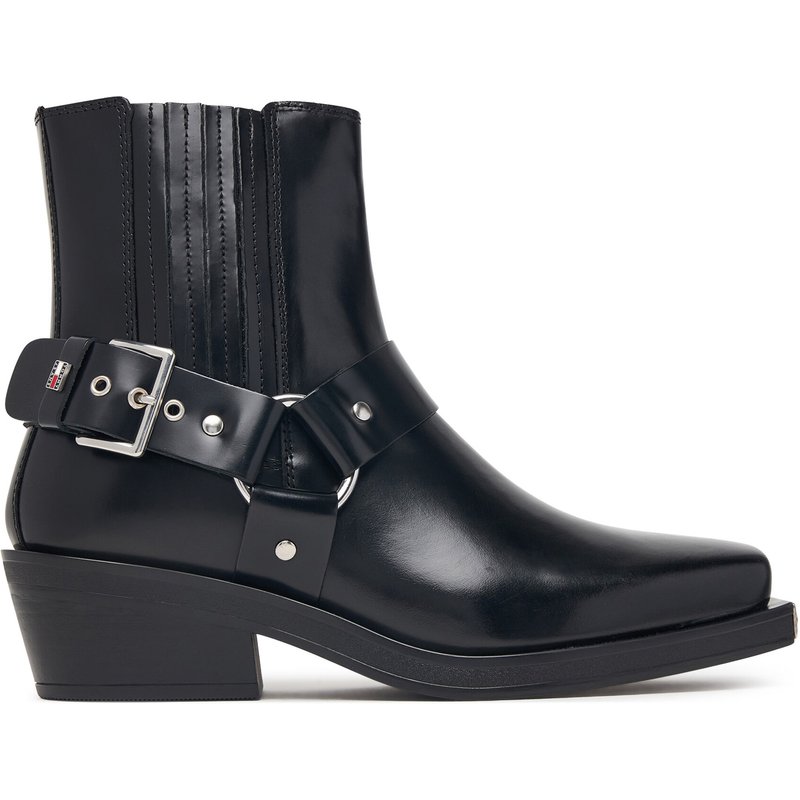 Stiefeletten Tommy Jeans Tjw Buckle Leather Cowboy Boots EN0EN03143 Schwarz