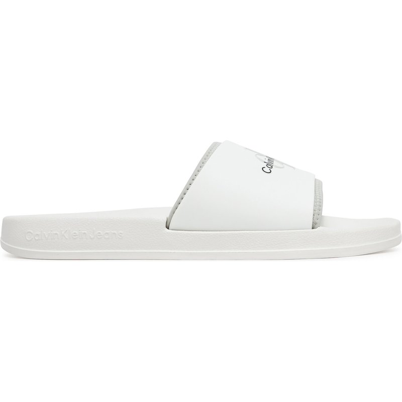 Pantoletten Calvin Klein Jeans Slide Rubber Neoprene Monologo YM0YM00361 Weiß