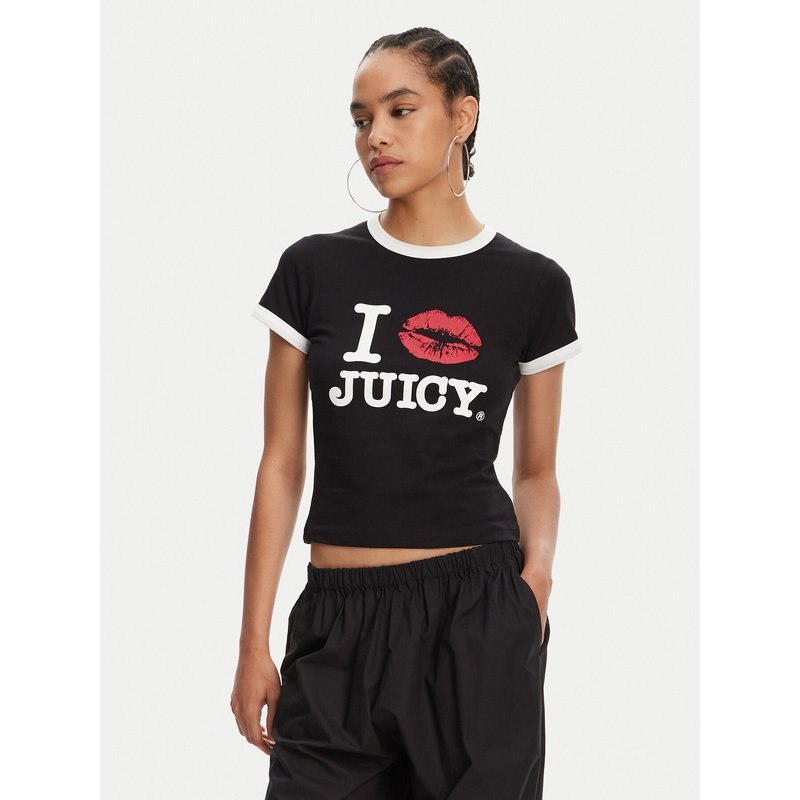Juicy Couture T-Shirt I Kiss JCWCT125318 Schwarz Slim Fit
