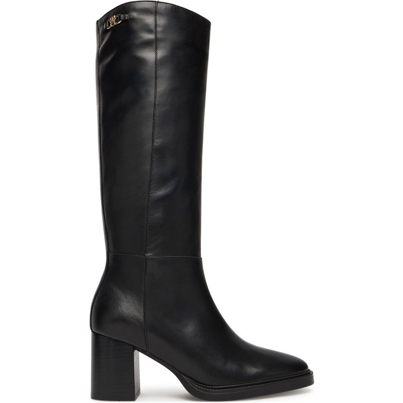 Stiefel Tommy Hilfiger Stacked Heel Leather Long Boot FW0FW08865 Schwarz